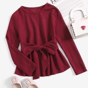 SHEIN waffle knit tie front girls shirt size 10